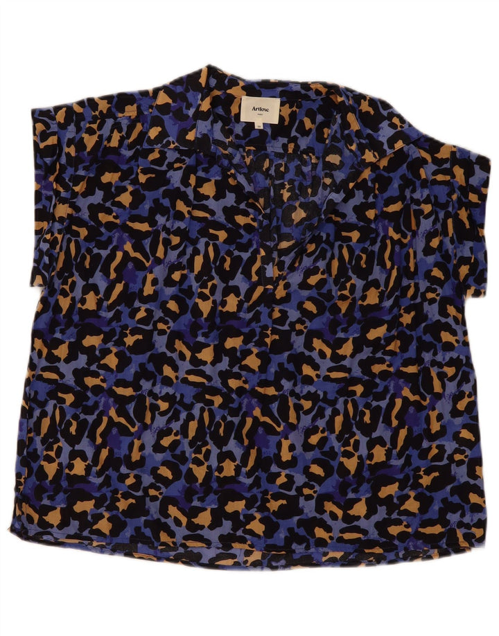 Vintage mujer blusa de gran tamaño Top EU 36 Pequeño Azul Animal Print Algodón