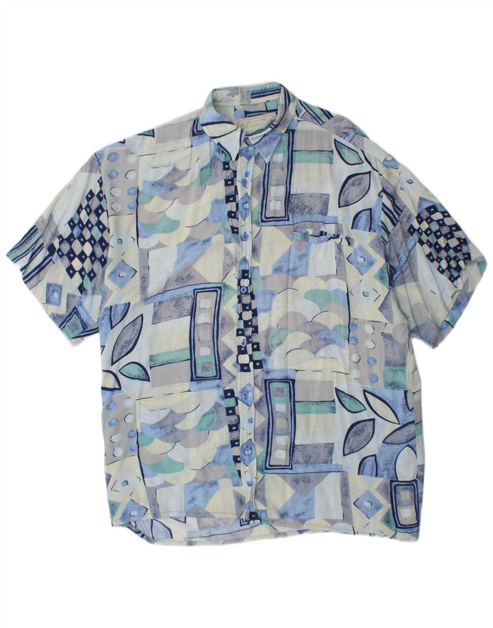 Camisa Boston De Manga Corta Para Hombre De Viscosa Geométrica Azul Grande
