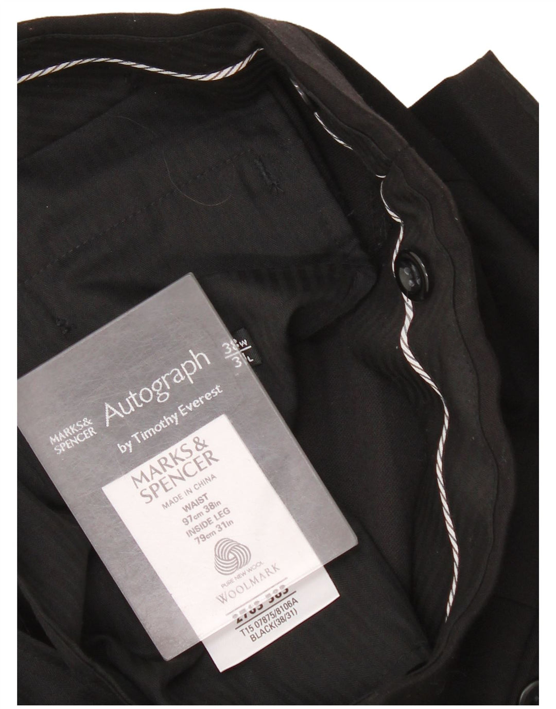 Marks & Spencer Pantalones de traje rectos autógrafos para hombre W38 L31 Black Classic