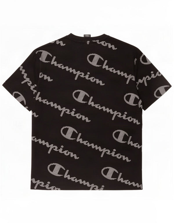 Champion Mens Graphic T-Shirt Top Large Black Cotton