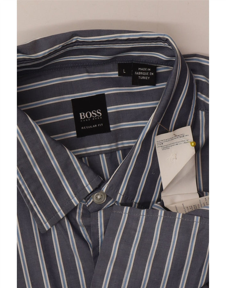 Camisa Hugo Boss Hombre Regular Fit Algodón Rayas Azul Grande