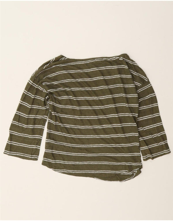 Benetton Top Extragrande De Mujer Manga 3/4 UK 6 XS Lino A Rayas Verde