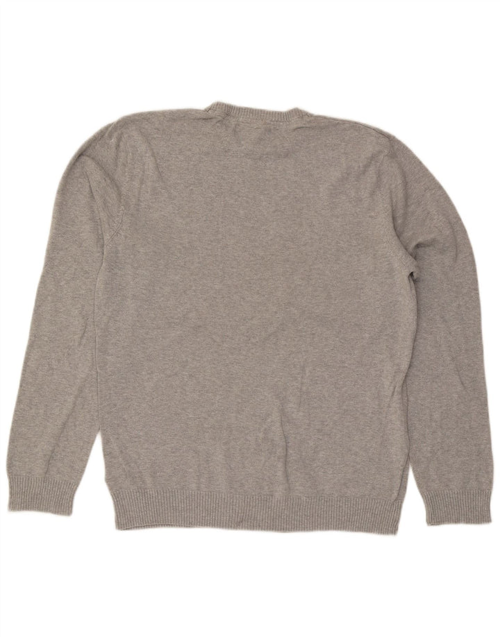 Penguin - Jersey de cuello redondo para hombre, talla grande, algodón gris