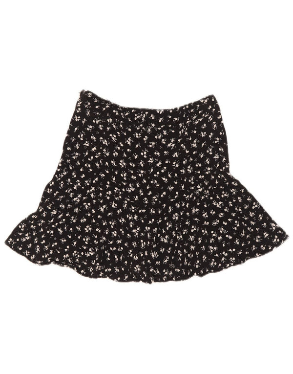 Zara Mujer Falda Volantes XS W24 Viscosa Floral Negra