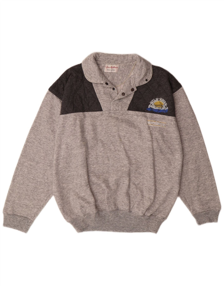 VINTAGE Hombres Polo Cuello Sudadera Jersey Grande Gris Colorblock Algodón