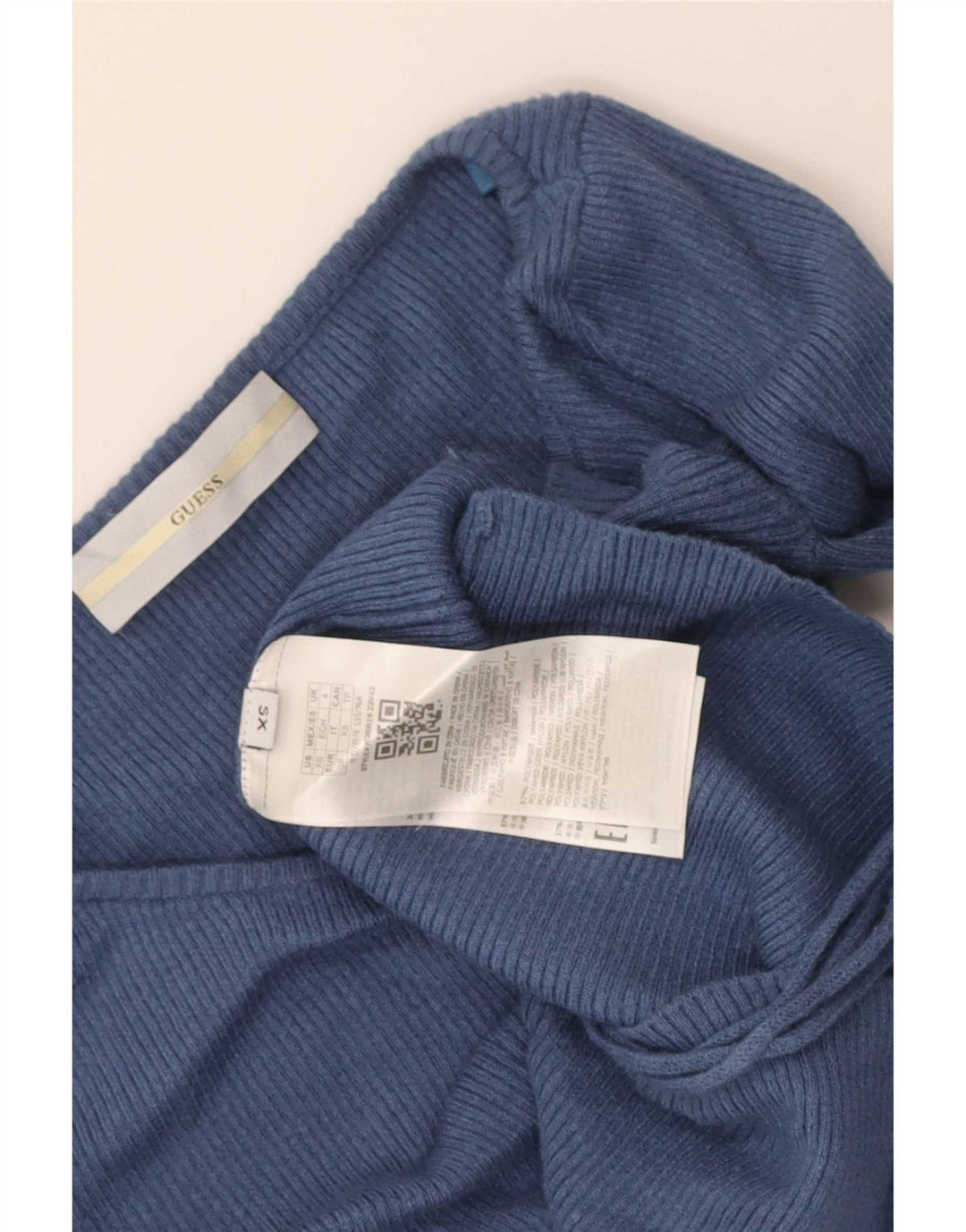 Guess Mujer Crop Top Manga Larga UK 4 XS Azul Marino Poliamida