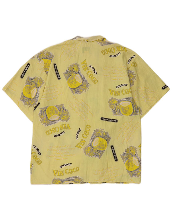 Vintage hombres gráfico manga corta camisa grande amarillo floral algodón hawaiano