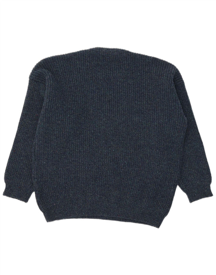 Vintage hombres cuello redondo jersey suéter XL azul marino