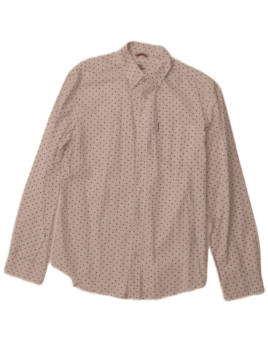 BEN SHERMAN Camisa de hombre mediana de algodón con lunares blancos