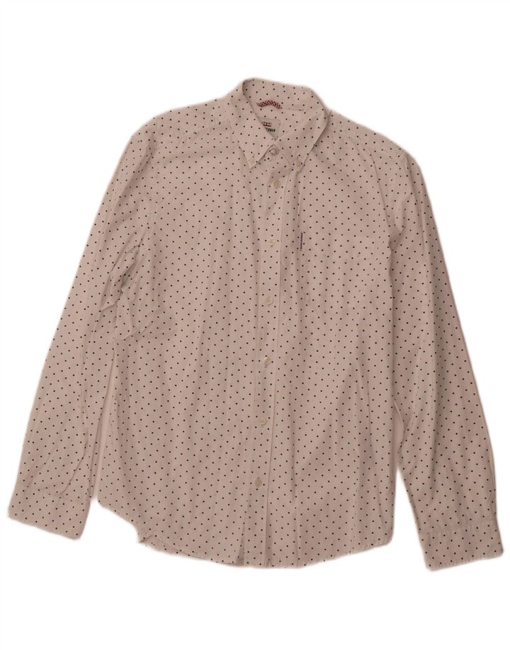 BEN SHERMAN Camisa de hombre mediana de algodón con lunares blancos