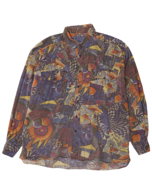 VINTAGE Camisa con estampado abstracto para hombre XL Multicolor