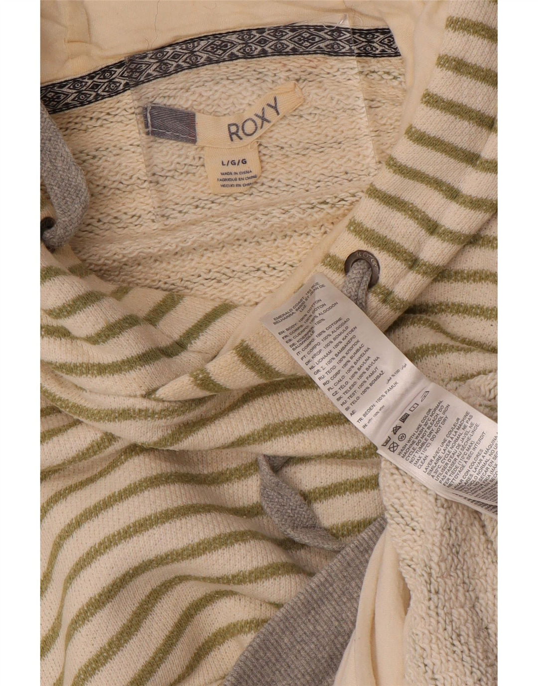 ROXY Jersey con capucha extragrande para mujer Reino Unido 40 Grande Algodón a rayas blanco roto