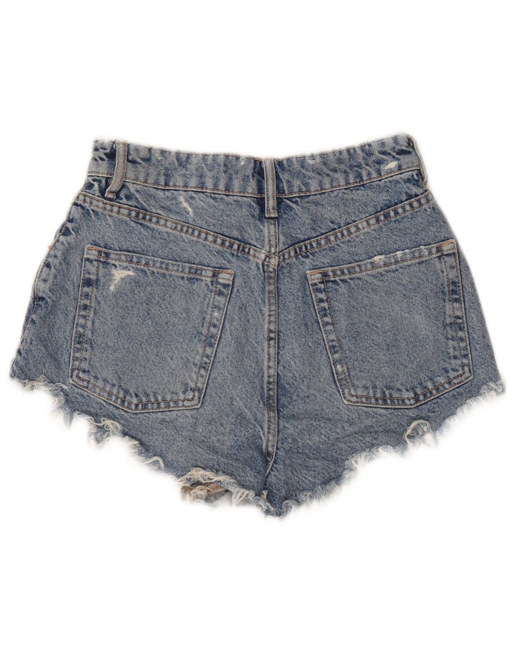 Zara Pantalones cortos de mezclilla desgastados para mujer EU 36 XS W26 Azul