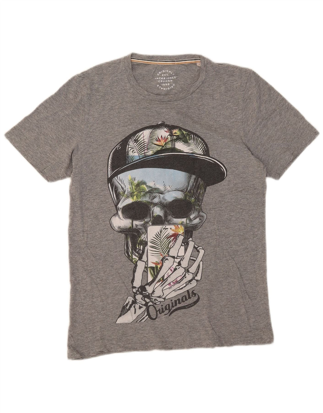 JACK & JONES Camiseta estampada para hombre Top pequeño gris moteado