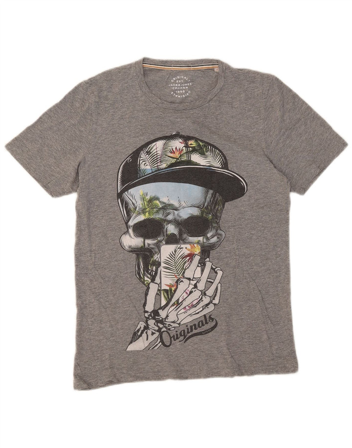 JACK & JONES Camiseta estampada para hombre Top pequeño gris moteado