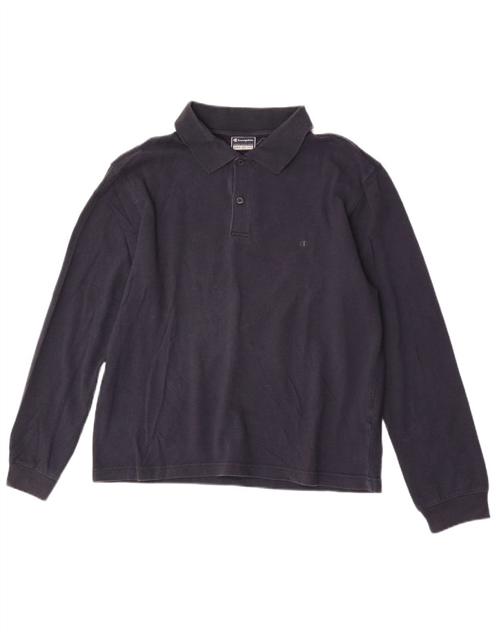 Champion Polo De Manga Larga Para Hombre Algodón Azul Marino Medio