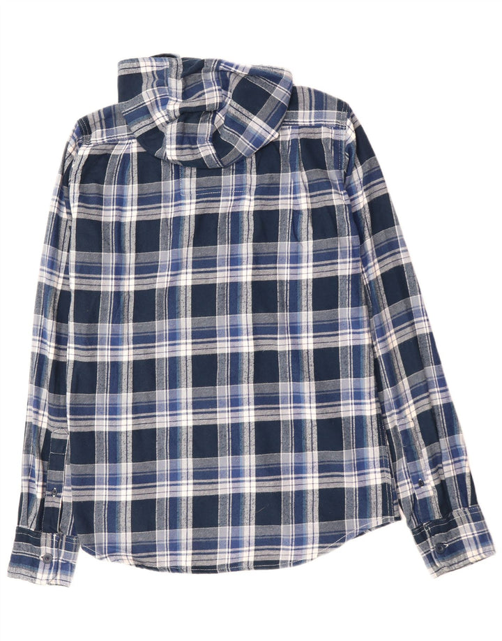 SUPERDRY Hombre Camisa De Franela Con Capucha De Algodón A Cuadros Azul Medio