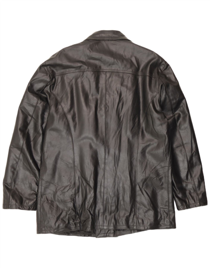 Vintage hombres doble pecho chaqueta de cuero IT 54 2XL cuero negro