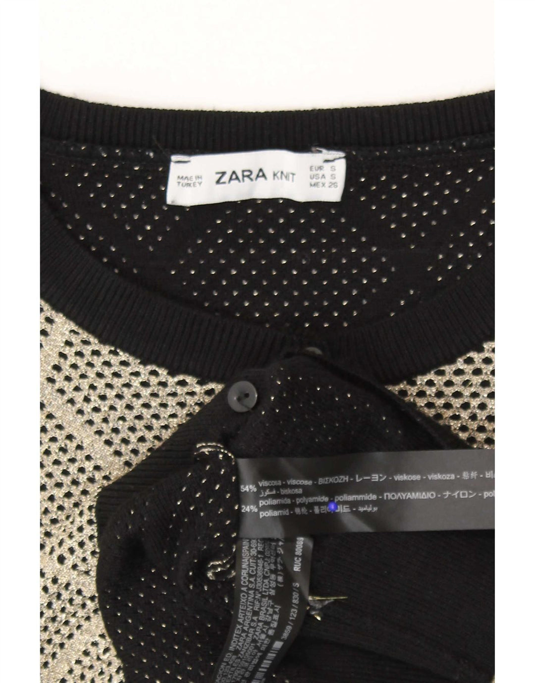 Zara Mujer Cárdigan Suéter UK 10 Small Gris Argyle/Diamond Viscosa