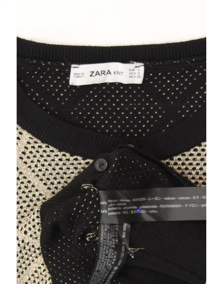 Zara Mujer Cárdigan Suéter UK 10 Small Gris Argyle/Diamond Viscosa