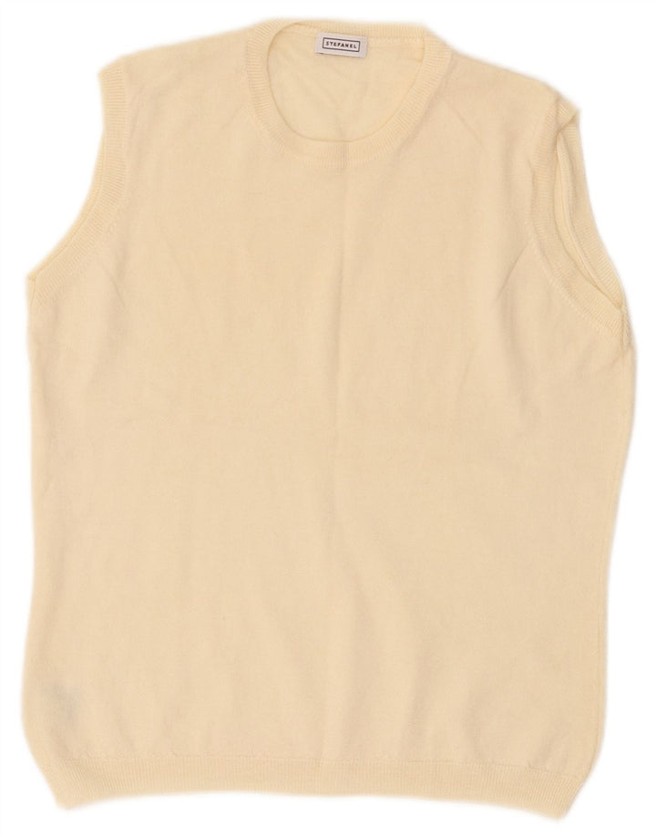 Stefanel Camiseta sin mangas para mujer IT 46 Large Off White Wool