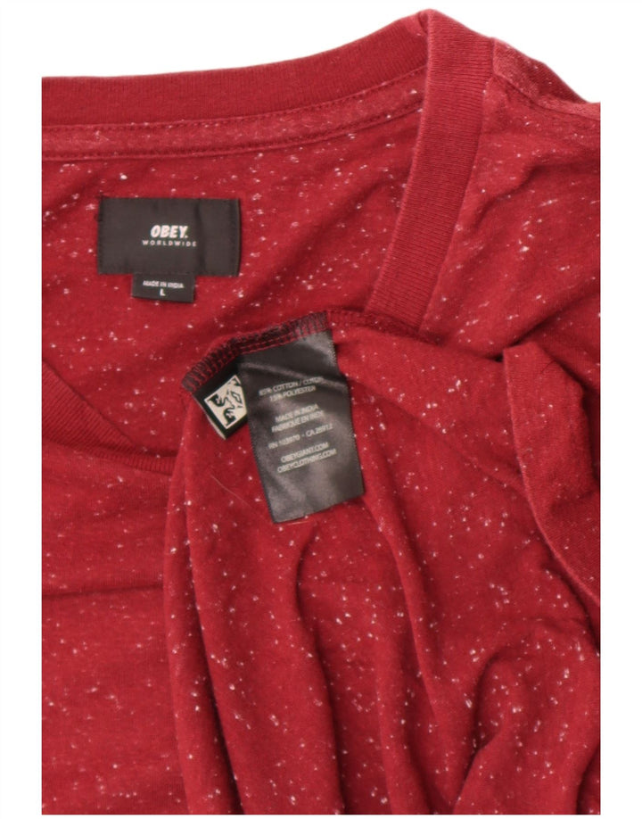 Obey Camiseta para hombre Top grande de algodón moteado rojo