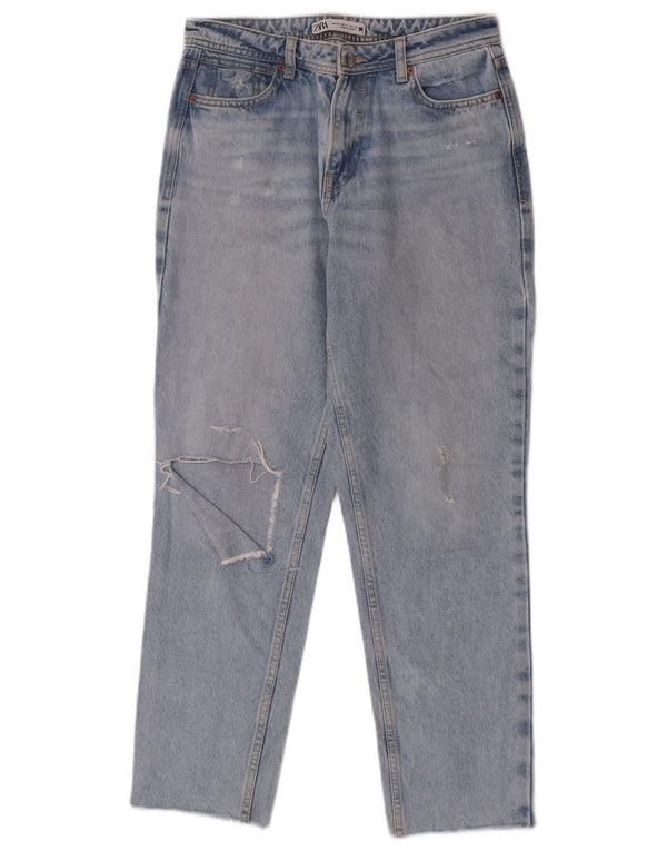 Zara Vaqueros desgastados de cintura alta para mujer EU 34 2XS W24 L27 Algodón azul