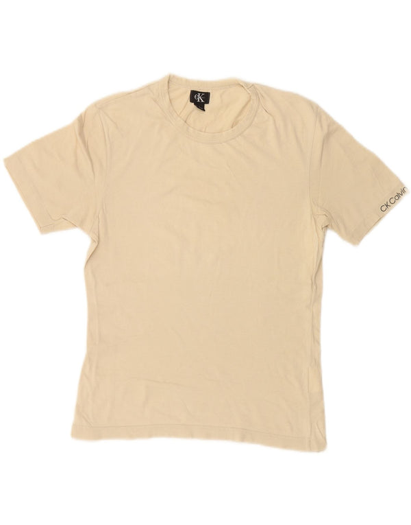 CALVIN KLEIN Camiseta para mujer Top UK 44 Grande Algodón beige