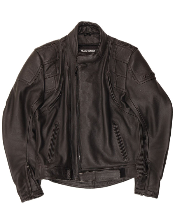FRANK THOMAS Chaqueta de cuero para hombre UK 42 XL Cuero negro