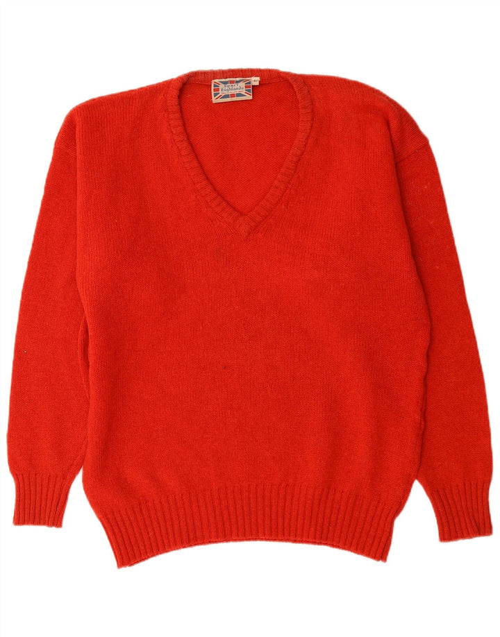 Vintage hombres V-cuello jumper suéter grande rojo nueva lana