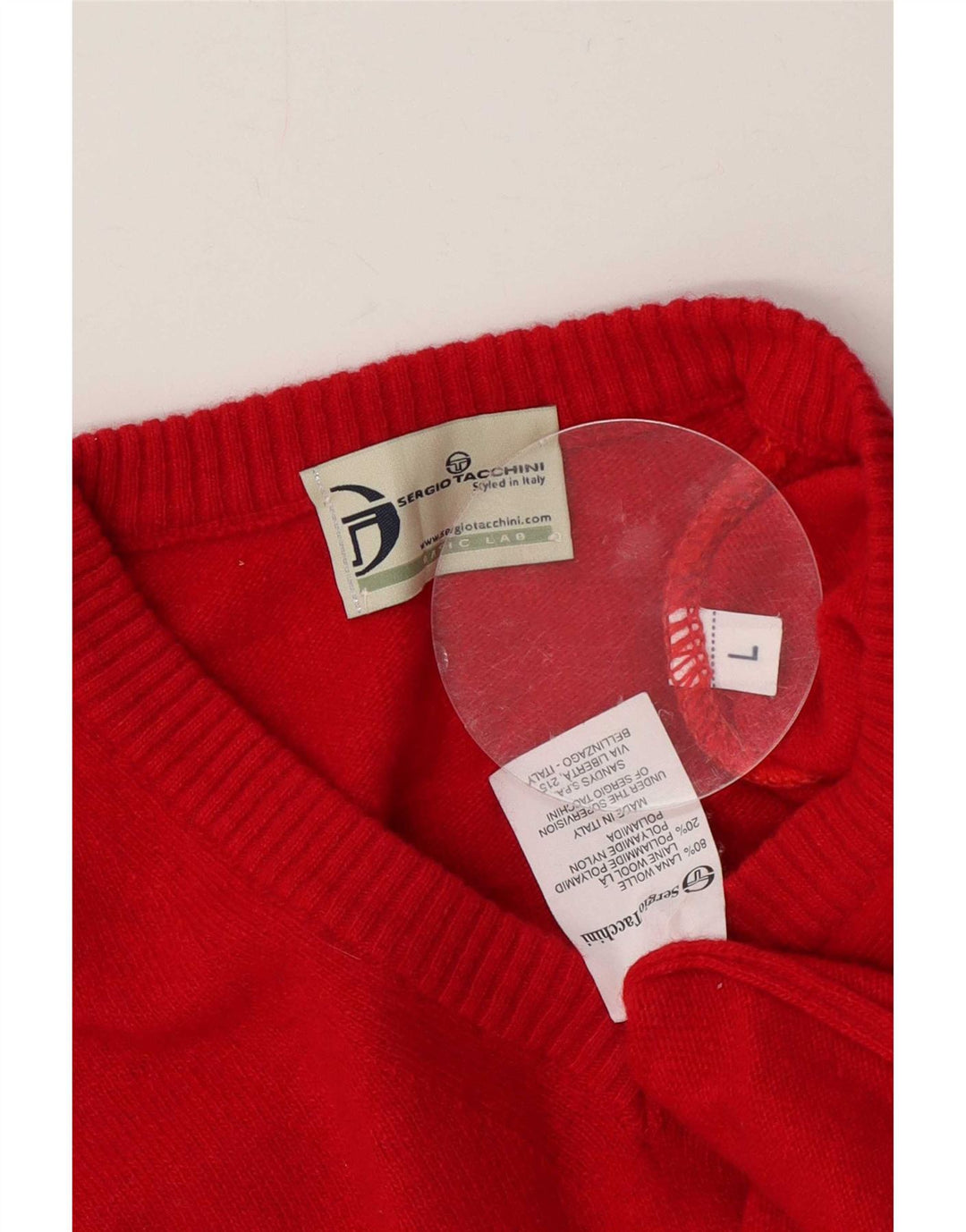 Sergio Tacchini Jersey con cuello en V para hombre de lana roja grande