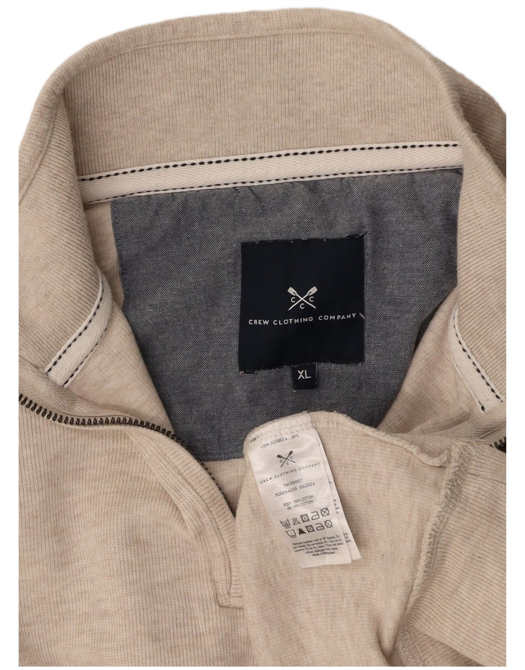 CREW CLOTHING Suéter tipo jersey con cuello y cremallera para hombre XL Algodón beige