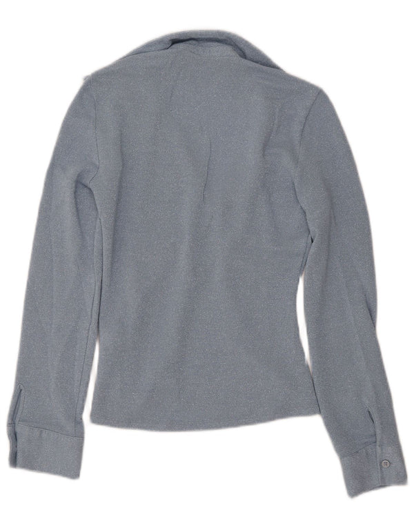 ZARA Mujer Blusa Manga Larga Top UK 6 XS Viscosa Azul