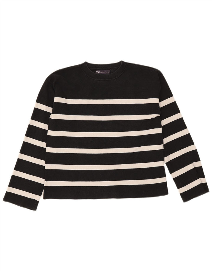 Marks & Spencer - Jersey de cuello redondo para mujer, talla 40, talla mediana, color negro a rayas
