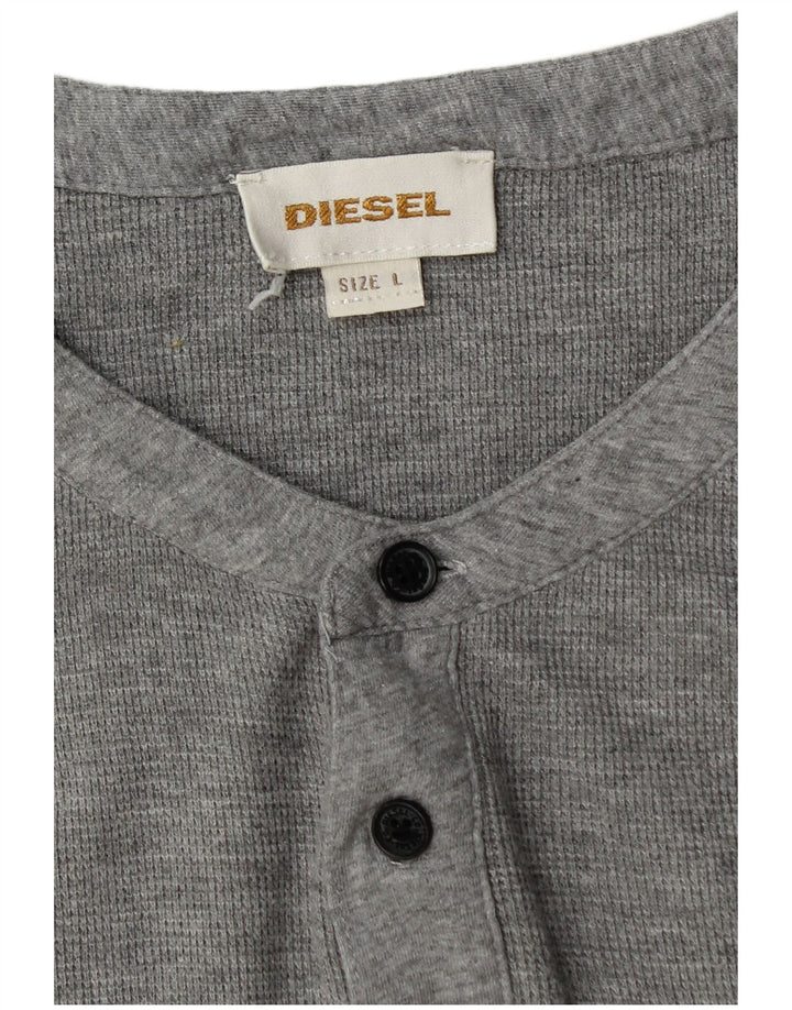 Diesel Hombre Top Gráfico Manga Larga Grande Algodón Gris