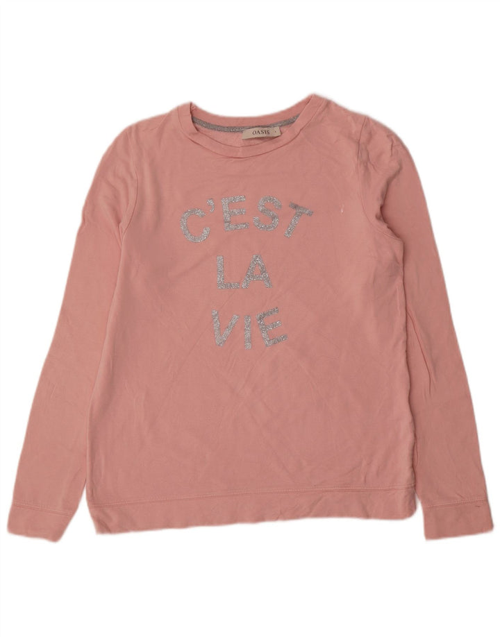 Oasis Mujer Sudadera Gráfica Jumper UK 10 Small Pink Viscosa