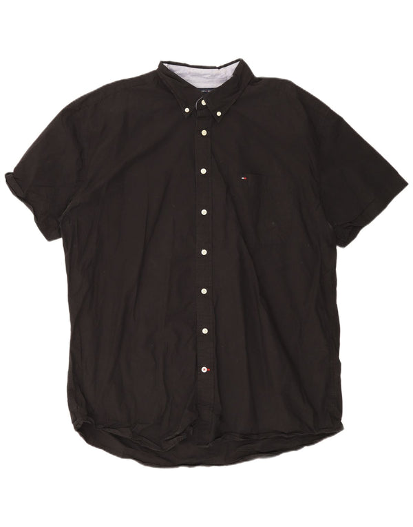 Tommy Hilfiger Camisa de manga corta para hombre, ajuste clásico, 2XL, algodón negro