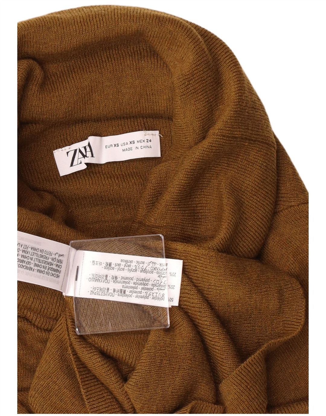 Zara Mujer Roll Neck Jumper Sweater UK 4 XS Caqui Poliéster