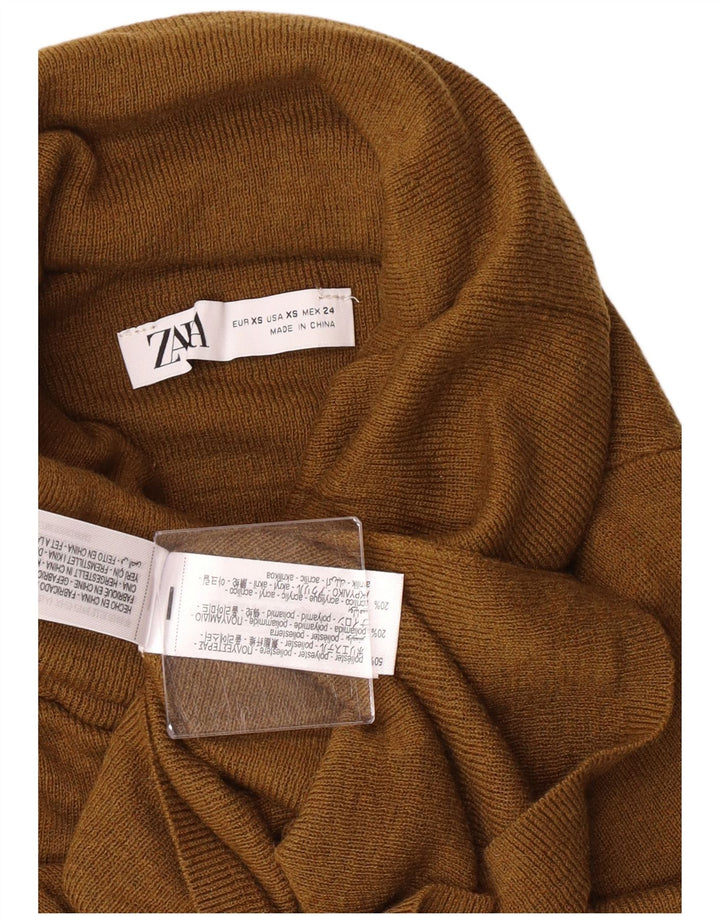 Zara Mujer Roll Neck Jumper Sweater UK 4 XS Caqui Poliéster