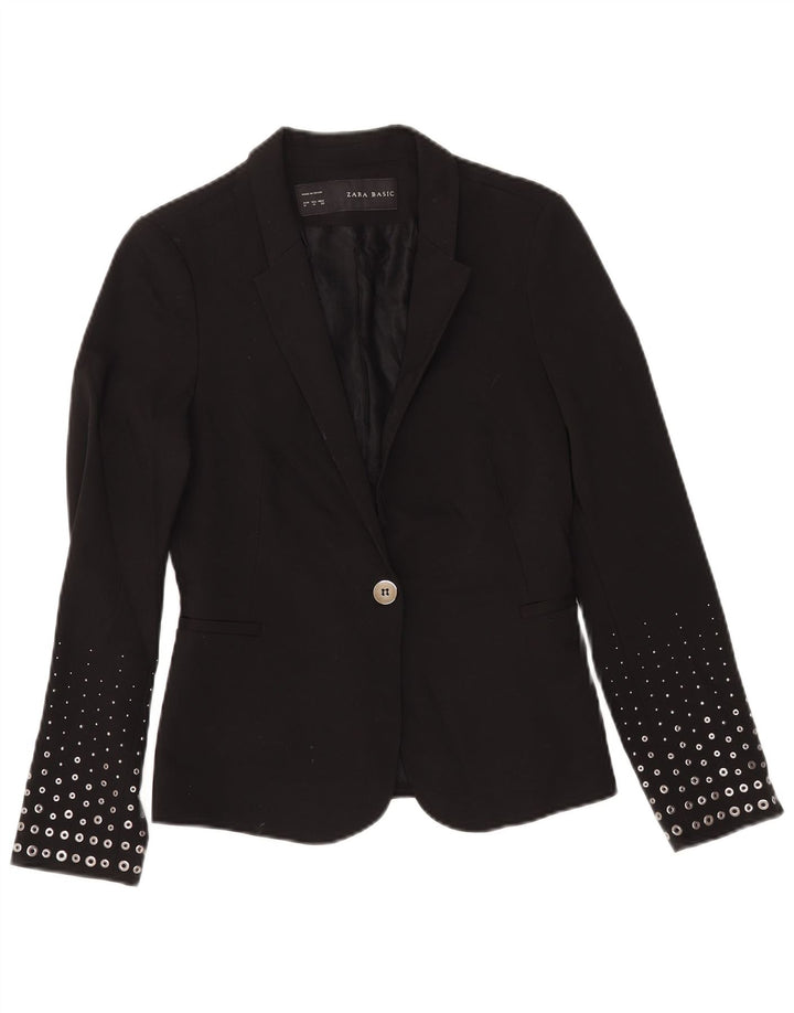 ZARA Chaqueta Blazer De 1 Botón Para Mujer UK 42 Mediana Poliéster Negro