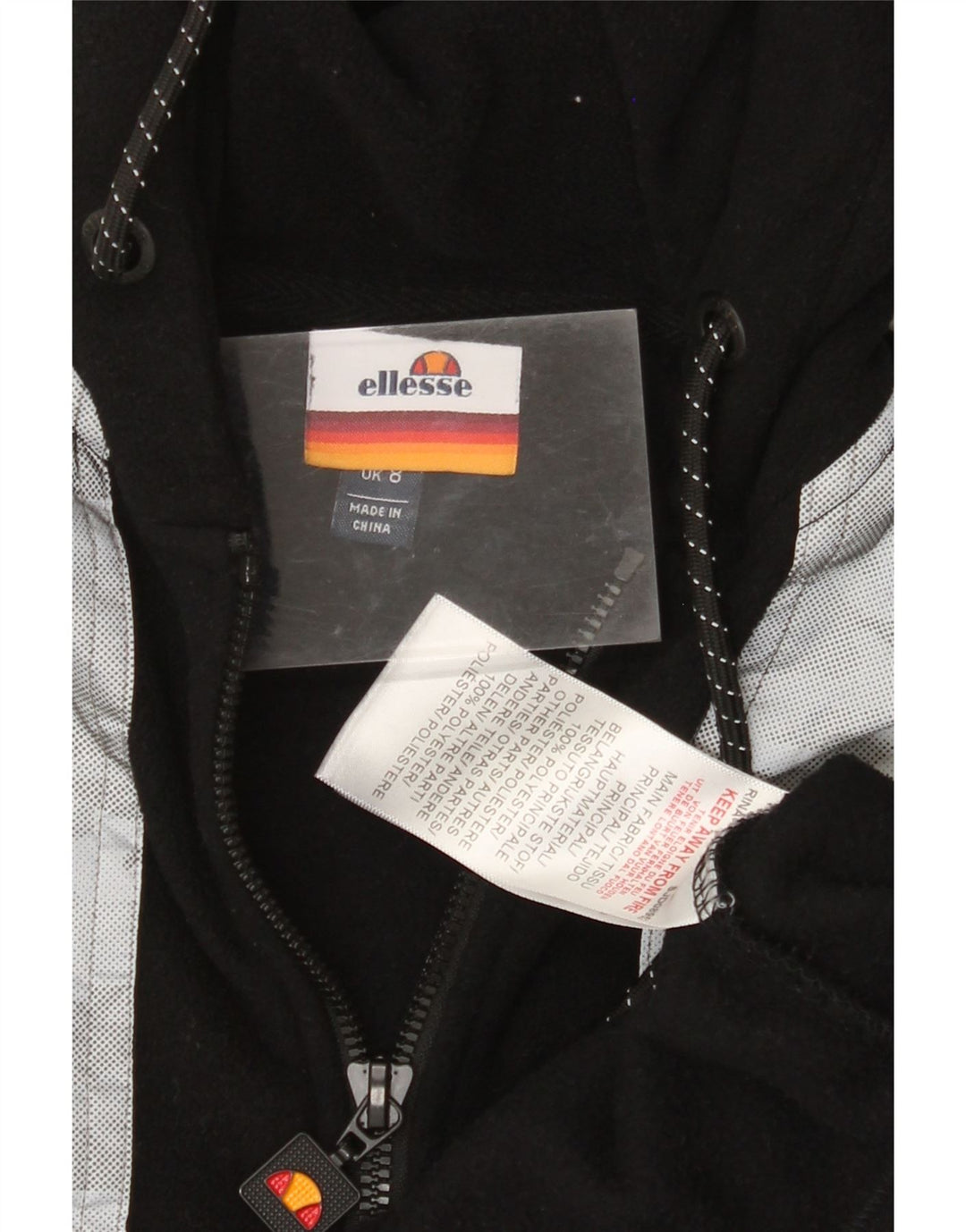 ELLESSE Jersey de forro polar con capucha y cuello con cremallera para mujer UK 8 Small Black Colourblock