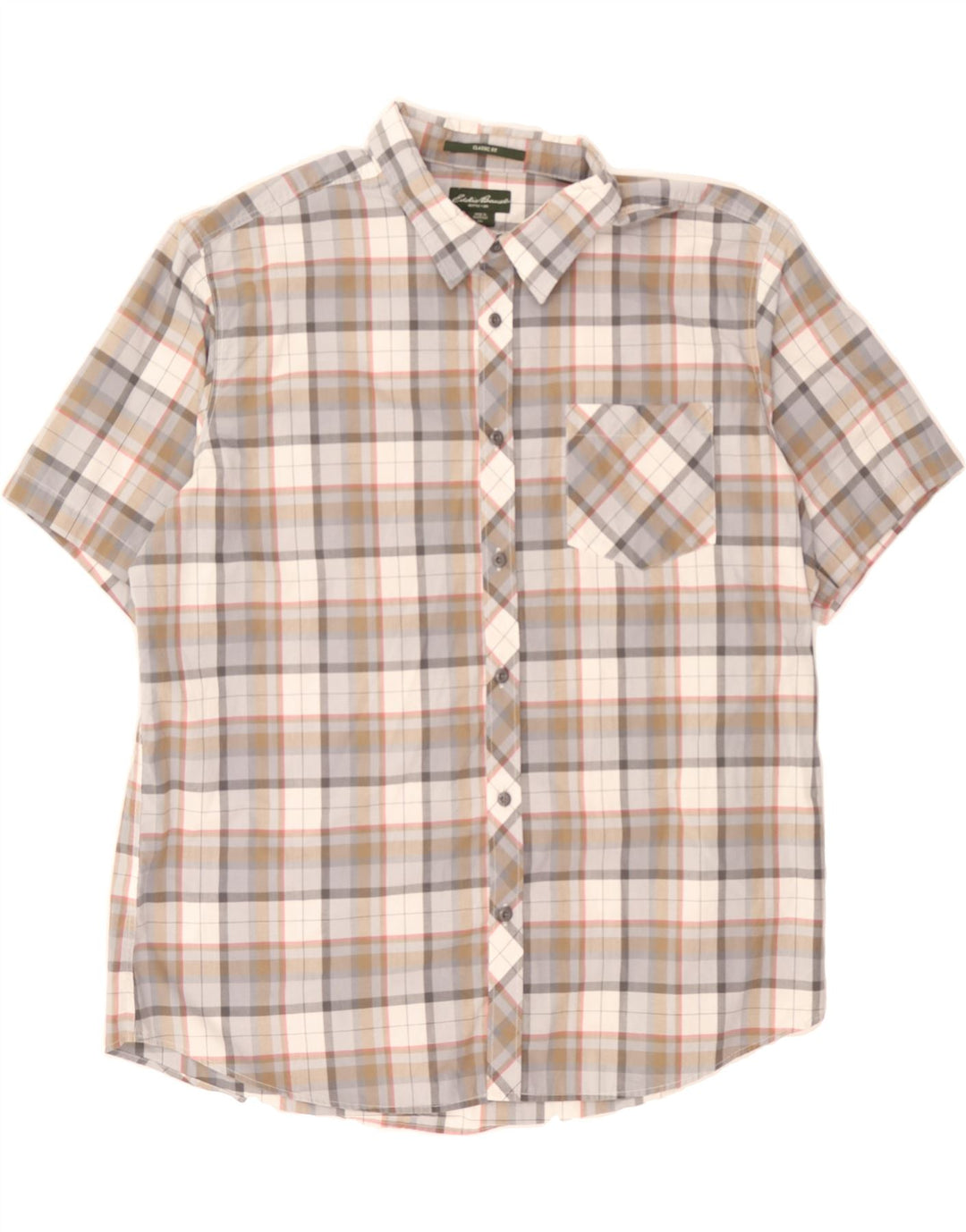 EDDIE BAUER Mens Classic Fit Short Sleeve Shirt 2XL Multicoloured Check Vintage Eddie Bauer and Second-Hand Eddie Bauer from Messina Hembry 