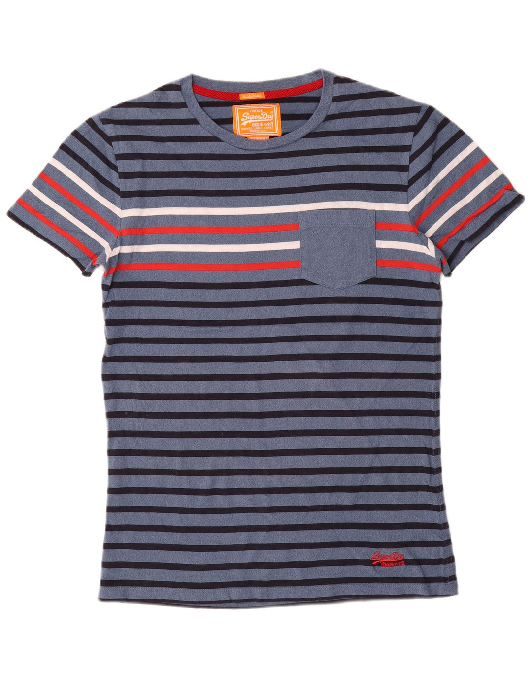Superdry Hombre Camiseta Top Medium Azul Marino Rayas Algodón