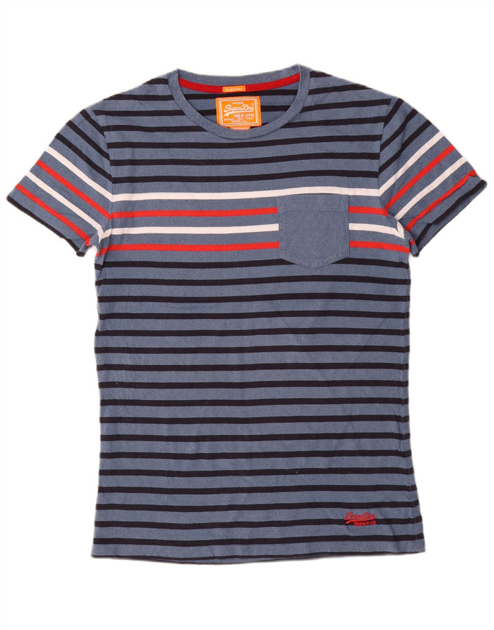 Superdry Hombre Camiseta Top Medium Azul Marino Rayas Algodón