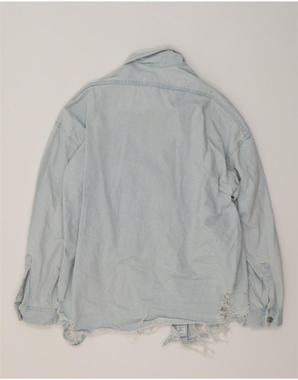 ZARA Mujer Camisa Vaquera Extragrande UK 10 Small Algodón Azul