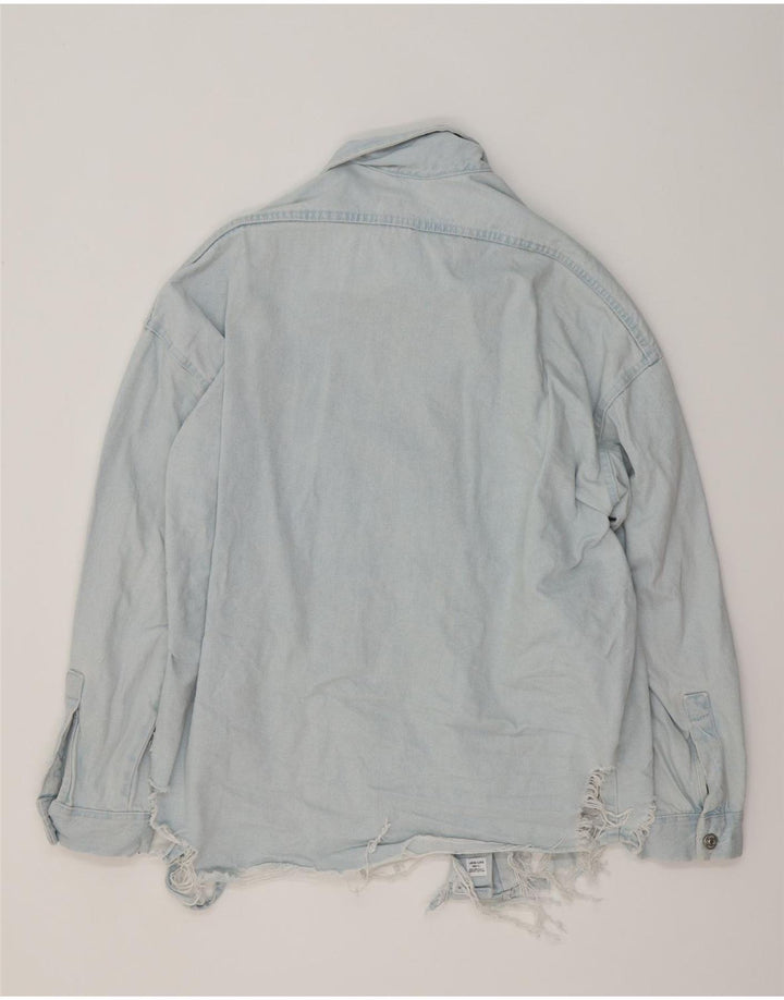 ZARA Mujer Camisa Vaquera Extragrande UK 10 Small Algodón Azul