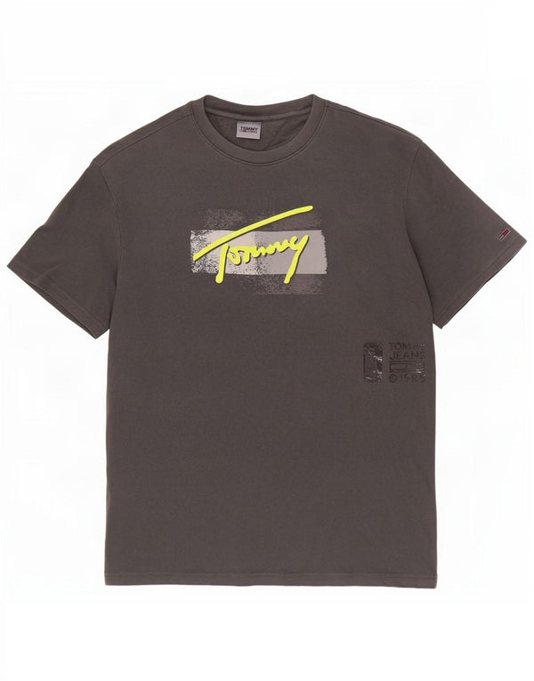 Tommy Hilfiger Camiseta gráfica para hombre Top grande de algodón gris