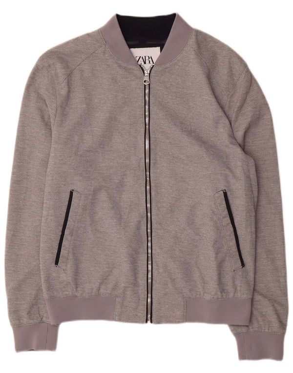 Zara Mens Bomber Jacket UK 40 Grande Poliéster Gris