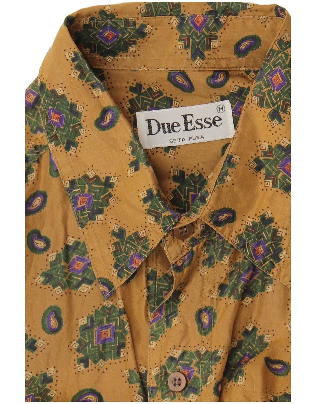 Vintage hombres camisa de manga corta seda geométrica beige medio