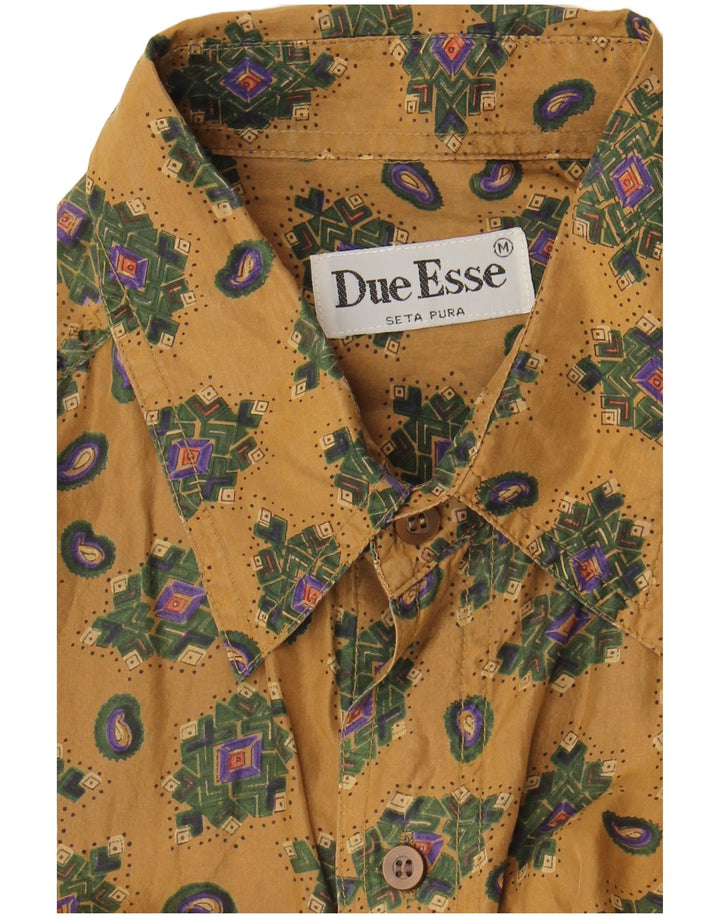 Vintage hombres camisa de manga corta seda geométrica beige medio